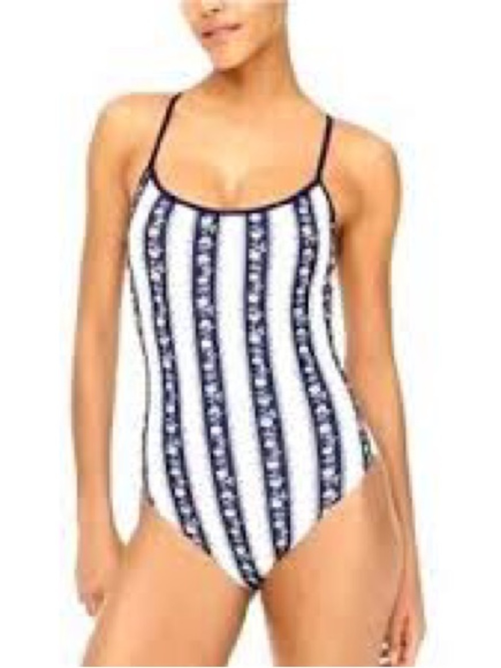 NWOT | J.Crew | Floral Stripe One-Piece Swimsuit | Navy/White | Size Medium